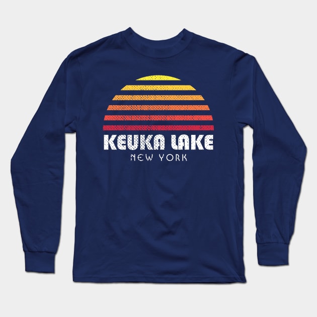 Keuka Lake NY Finger Lakes New York Retro Sunset Long Sleeve T-Shirt by PodDesignShop